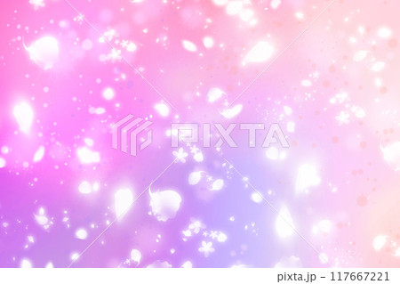 花と花びらが舞う神秘的で幻想的なきらきら光るグラデーション背景壁紙イラストテクスチャ【ピンク、紫】 117667221