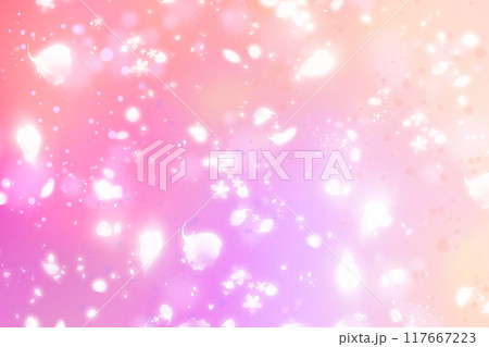 花びらが舞う神秘的で幻想的なきらきら光るグラデーション背景壁紙イラストテクスチャ【ピンク、オレンジ】 117667223