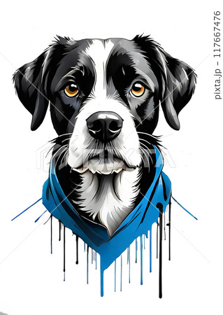 Dog's face. Imitation of painting. Stylized illustration. Isolated on white background. 117667476