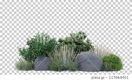 vegetation nature plant green natural environment foliage background 3d render. landscape tree jungle summer forest leaf tropical garden ecology grass. flora isolated park bush wild tropic. 117668401