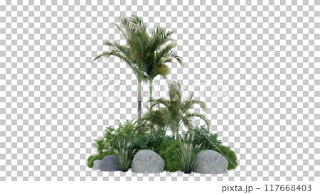 vegetation nature plant green natural environment foliage background 3d render. landscape tree jungle summer forest leaf tropical garden ecology grass. flora isolated park bush wild tropic. 117668403