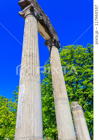 Ruins of ancient roman columns in Nyon, Switzerland 117668587