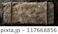 Stone empty board. Rock billboard frame panel. Gray cobble block template. Cracked granite brick plate 117668856