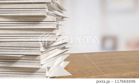 The paper on wood table for Background or Business concept 3d rendering. 117668896