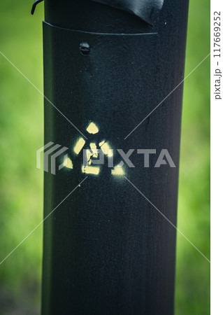 Power transmission support, high voltage designations on the support cover Power transmission support, high voltage designations on the support cover 117669252