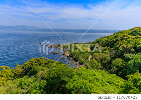神奈川県　横須賀市　神奈川県立観音崎公園（観音埼灯台から見た海） 117670425