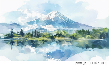 美しい富士山の水彩風景画8のイラスト素材 [117671012] - PIXTA