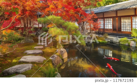 日本庭園の秋景色7 117672193