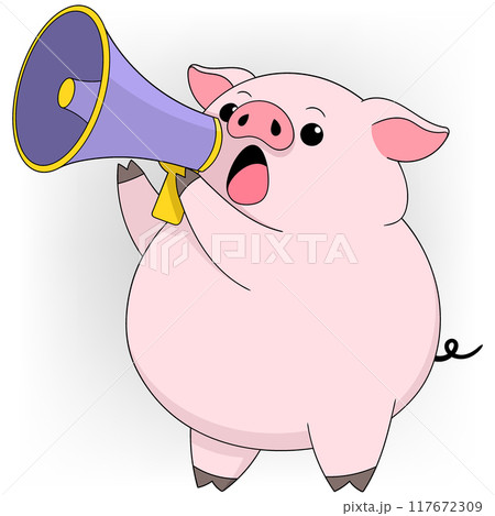 fat pig carrying megaphone is reporting the latest news fat pig carrying megaphone is reporting the latest news 117672309