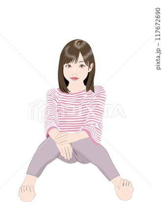 膝を立てて床に座る少女イラスト 117672690