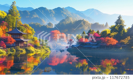 紅葉に包まれた湖畔2 117672785