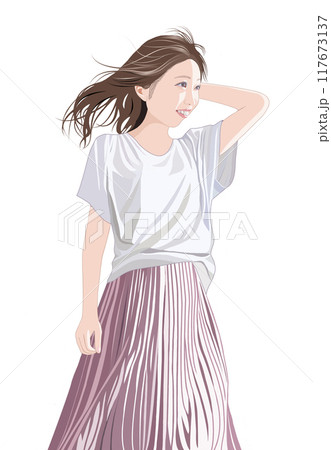 風になびく髪の女性イラスト 風になびく髪の女性イラスト 117673137