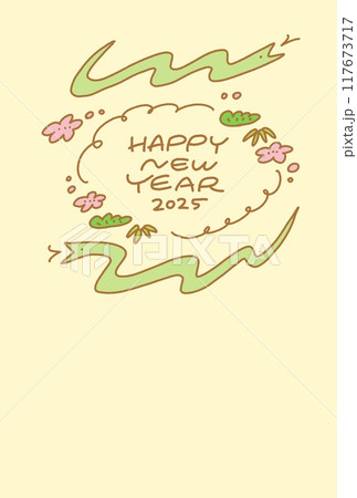 2匹の蛇と松竹梅の年賀イラスト 年賀状 令和七年 2025 線画 2匹の蛇と松竹梅の年賀イラスト 年賀状 令和七年 2025 線画 117673717