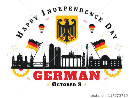 German Unity Day Vector Illustration on October 3rd featuring the Germany Flag and National Landmarks in a Flat Style Background for Holiday 117673730