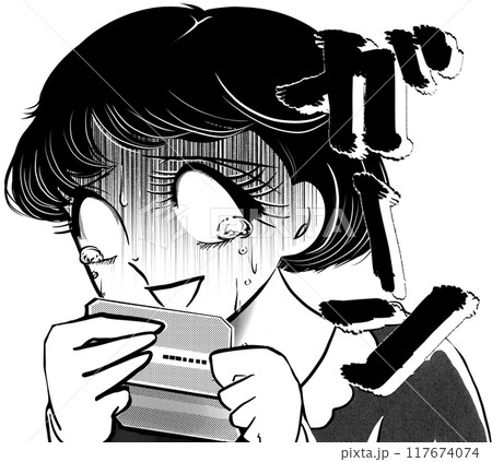 70年代昭和レトロ少女漫画預金残高が給料前でピンチ青ざめる黒髪女性のモノクロイラスト 70年代昭和レトロ少女漫画預金残高が給料前でピンチ青ざめる黒髪女性のモノクロイラスト 117674074