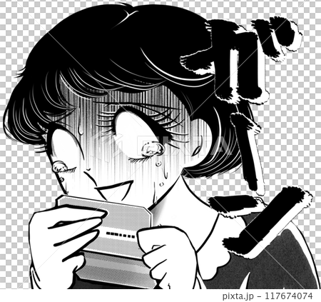 70年代昭和レトロ少女漫画預金残高が給料前でピンチ青ざめる黒髪女性のモノクロイラスト 70年代昭和レトロ少女漫画預金残高が給料前でピンチ青ざめる黒髪女性のモノクロイラスト 117674074