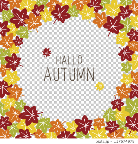 A flat illustration frame filled with autumn maple leaves A flat illustration frame filled with autumn maple leaves 117674979
