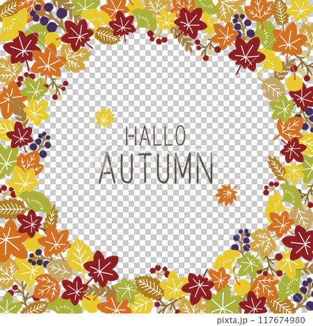 Flat illustrated frame filled with autumn leaves Flat illustrated frame filled with autumn leaves 117674980