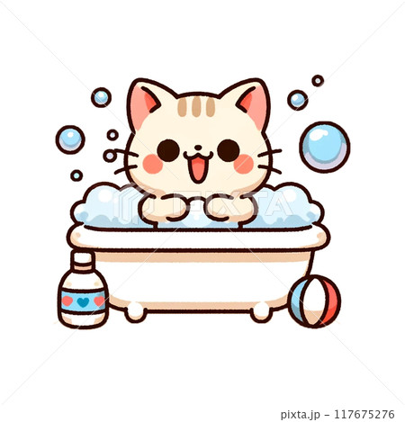 お風呂に入る猫 117675276