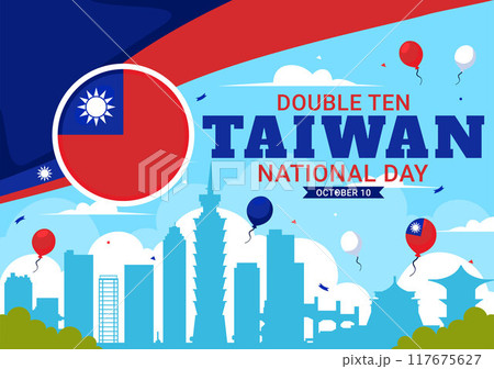 Happy Double Ten National Day Vector Illustration on October 10 with Taiwan Waving Flag and Balloons in a Holiday Flat Style Cartoon Background 117675627