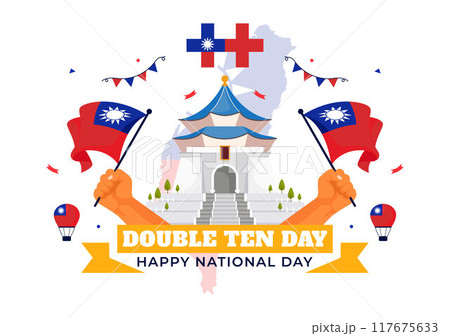 Happy Double Ten National Day Vector Illustration on October 10 with Taiwan Waving Flag and Balloons in a Holiday Flat Style Cartoon Background 117675633