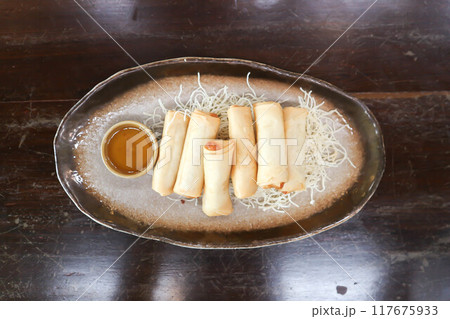 spring rolls, deep fried rolls or vermicelli rolls or deep fried Spring rolls or fried Spring rolls 117675933