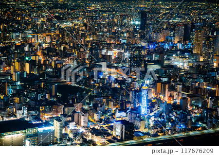 View of Osaka by night from Abeno Harukas Building, Japan View of Osaka by night from Abeno Harukas Building, Japan 117676209