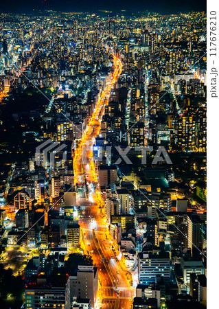 View of Osaka by night from Abeno Harukas Building, Japan View of Osaka by night from Abeno Harukas Building, Japan 117676210