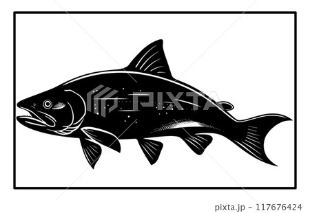 River Haddock fish silhouette. Fish Haddock Hand drawn illustration , River Haddock 117676424