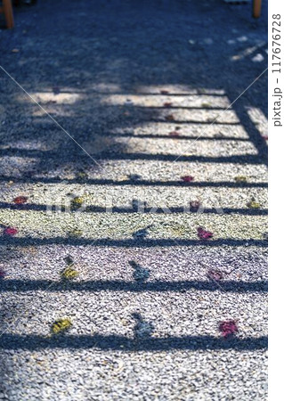夏の熊野神社(熊野大社)　風鈴の飾り「かなで」の影　山形県南陽市 117676728