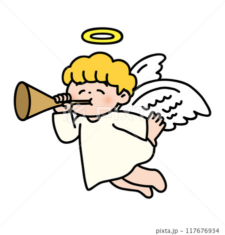 ラッパを吹くかわいい天使のイラスト素材 [117676934] - PIXTA