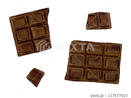 割れた板チョコ 手描き水彩イラストのイラスト素材 [117677025] - PIXTA