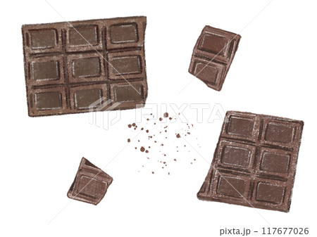割れた板チョコ　手描きイラスト 117677026