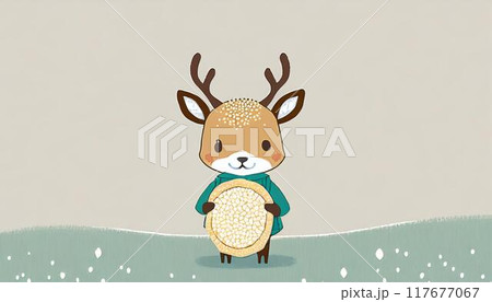 鹿せんべいを持っている鹿のキャラクター 鹿せんべいを持っている鹿のキャラクター 117677067