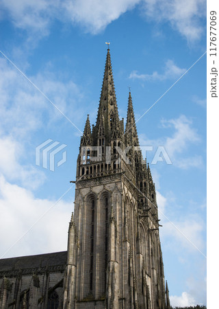 view of gothic cathedral of Quimper in brittany - France view of gothic cathedral of Quimper in brittany - France 117677069