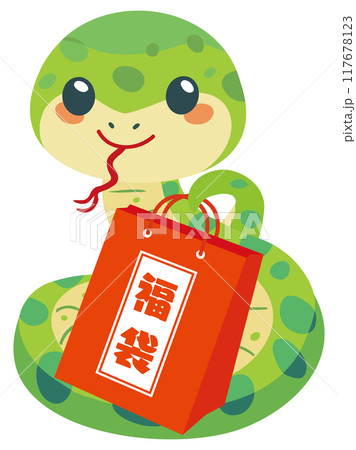 福袋を持つ巳年のかわいい蛇 117678123