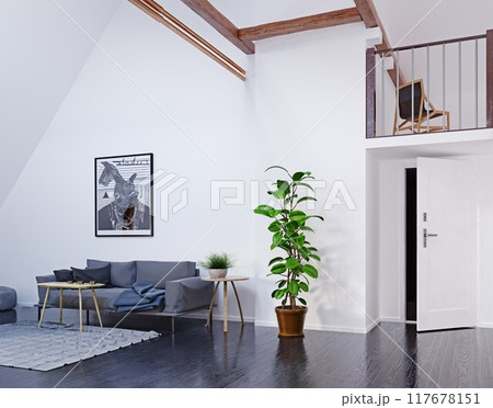 modern attic  interior design. 117678151