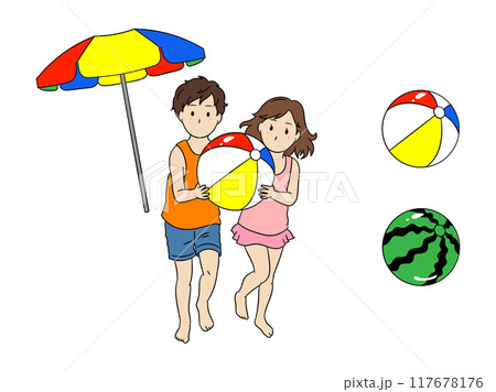 ビーチボールを持つ子供のイラスト素材 117678176