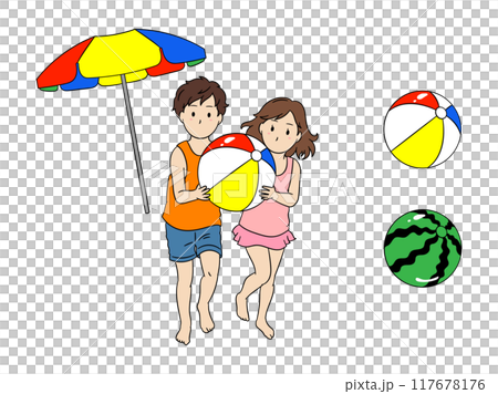 ビーチボールを持つ子供のイラスト素材 117678176
