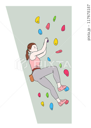 ボルダリングをする女性のイラスト素材 117678187