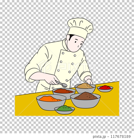 男主廚攪拌香料插畫素材 117678189