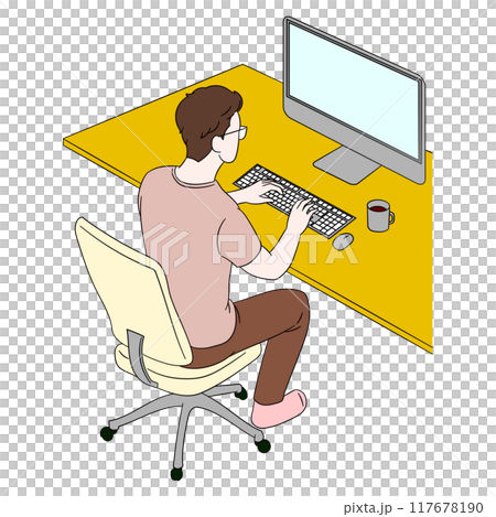 自宅でパソコンを使う男性イラスト素材 自宅でパソコンを使う男性イラスト素材 117678190