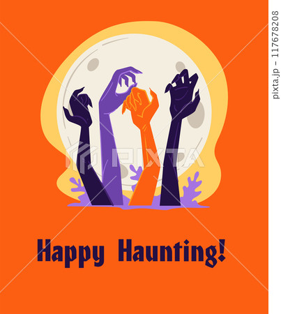 Zombie Hands Reaching Halloween Illustration 117678208