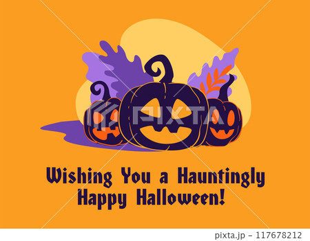Halloween Pumpkins with Autumn Leaves 117678212