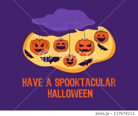 Halloween Pumpkins with Hanging Bats 117678213