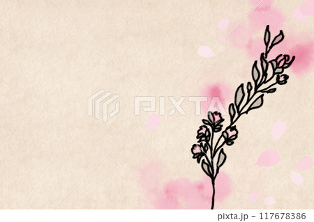ピンクの花のシンプルな植物イラストのミニマル背景 117678386