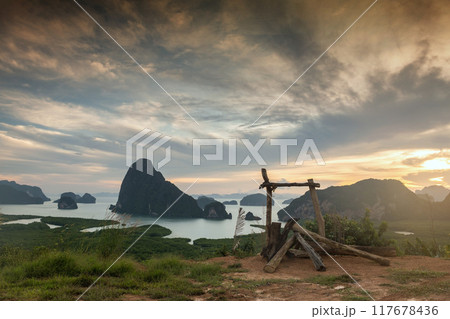Phang Nga Bay view from Samed Nangshe at sunrise, Thailand Phang Nga Bay view from Samed Nangshe at sunrise, Thailand 117678436