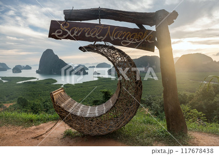 Chair in moon shape of Samet Nangshe viewpont, Phangnga 117678438