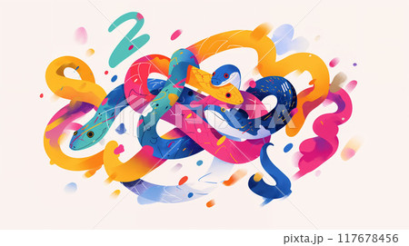 カラフルな模様の蛇たち 117678456