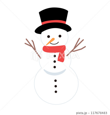 マフラーと帽子をかぶった雪だるまのイラスト マフラーと帽子をかぶった雪だるまのイラスト 117678483